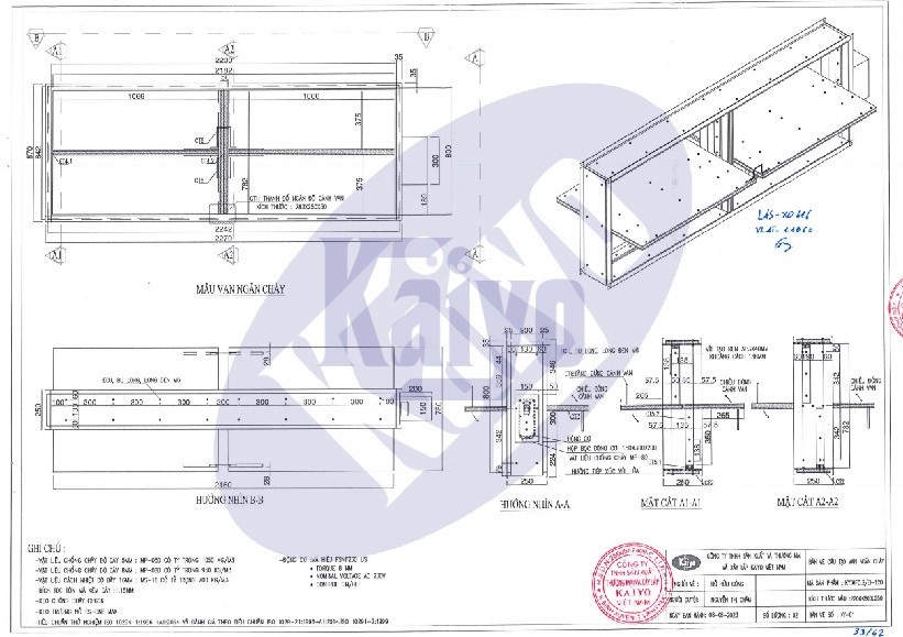 Bản vẽ van chặn lửa EI 120 trong báo cáo thử nghiệm